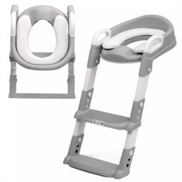 VOGREX Children Toilet Seat & Ladder Toddler Training Step Up Easy Fold Down For Kids in Grey - thumbnail 4