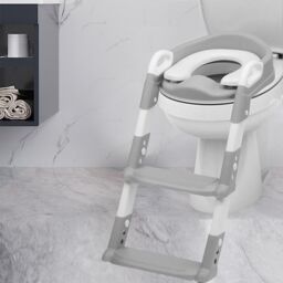 VOGREX Children Toilet Seat & Ladder Toddler Training Step Up Easy Fold Down For Kids in Grey - thumbnail 9
