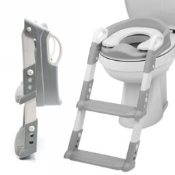 VOGREX Children Toilet Seat & Ladder Toddler Training Step Up Easy Fold Down For Kids in Grey - thumbnail 1