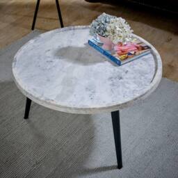 IH Design Margarita Coffee Table With Marble Top & Metal Legs in White - thumbnail 3