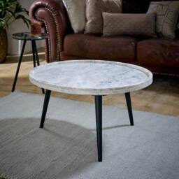 IH Design Margarita Coffee Table With Marble Top & Metal Legs in White
