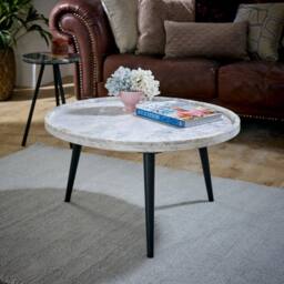 IH Design Margarita Coffee Table With Marble Top & Metal Legs in White - thumbnail 2
