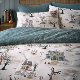 Furn Ghost Town Reversible Halloween Duvet Cover Set in White - Size: King - thumbnail 3