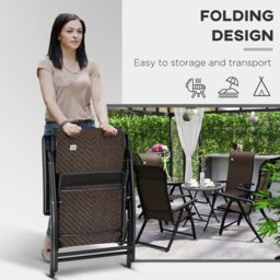 OUTSUNNY 4 PCs Outdoor Rattan Folding Chair Set with 7 Levels Adjustable Backrest Dark Brown - Size: 4 Pack - thumbnail 4