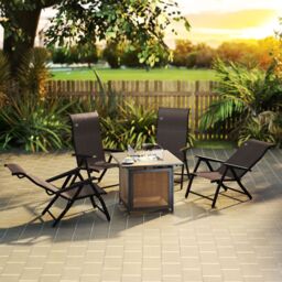 OUTSUNNY 4 PCs Outdoor Rattan Folding Chair Set with 7 Levels Adjustable Backrest Dark Brown - Size: 4 Pack - thumbnail 1
