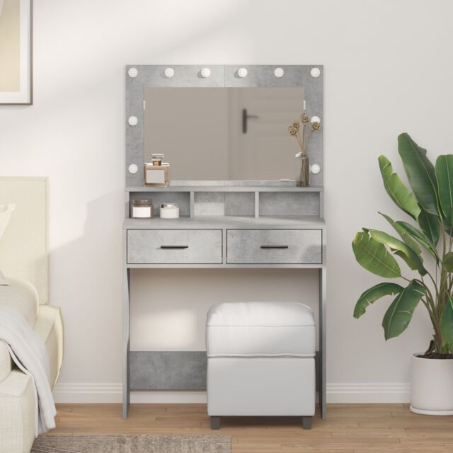 Berkfield Home Dressing Table with LED Lights - Concrete Grey - 79x41x135 cm - Size: 79 x 41 x 135 cm - image 1