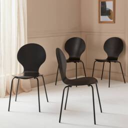 sweeek Set of 4 retro wooden stacking chairs in Black - thumbnail 1