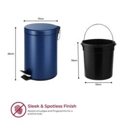 NESTLUNE 3L Pedal Bin stainless Steel Matt Finish in Blue - Size: 100 cm x 15 cm - thumbnail 3