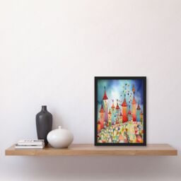 Artery8 Celebration Day Cityscape Processional Street Folk Art Watercolour Painting Artwork Framed Wall Art Print A4 in Black - thumbnail 2