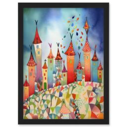 Artery8 Celebration Day Cityscape Processional Street Folk Art Watercolour Painting Artwork Framed Wall Art Print A4 in Black - thumbnail 1