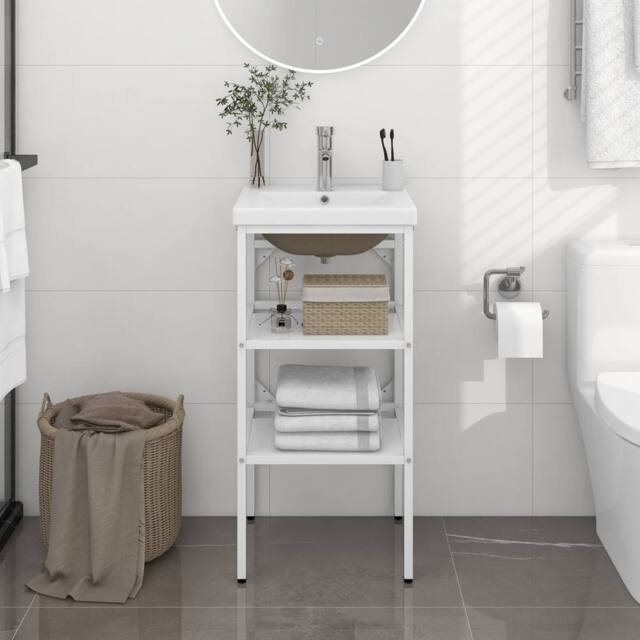 Berkfield Home Bathroom Washbasin Frame with Built-in Basin White Iron - image 1