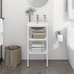 Berkfield Home Bathroom Washbasin Frame with Built-in Basin White Iron