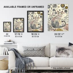 "Artery8 Rustic Cat Wildflower Field Bright Floral Pattern Framed Art Print in Beige - Size: W12"" x H16""" - thumbnail 3