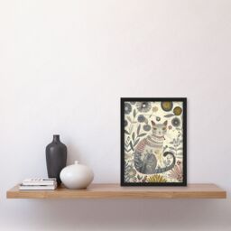"Artery8 Rustic Cat Wildflower Field Bright Floral Pattern Framed Art Print in Beige - Size: W12"" x H16""" - thumbnail 4