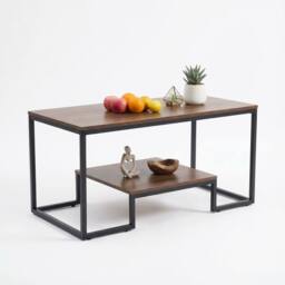 Alivio Modern Coffee Table with Metal Frame & Storage Shelves in Brown - thumbnail 1
