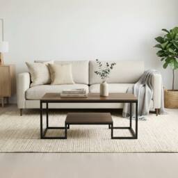 Alivio Modern Coffee Table with Metal Frame & Storage Shelves in Brown - thumbnail 4