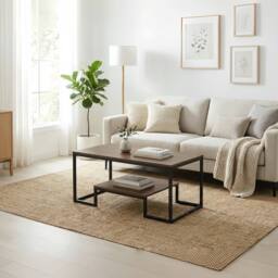 Alivio Modern Coffee Table with Metal Frame & Storage Shelves in Brown - thumbnail 7