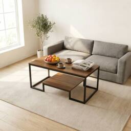 Alivio Modern Coffee Table with Metal Frame & Storage Shelves in Brown - thumbnail 2