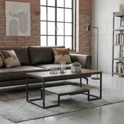 Alivio Modern Coffee Table with Metal Frame & Storage Shelves in Brown - thumbnail 5