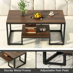 Alivio Modern Coffee Table with Metal Frame & Storage Shelves in Brown - thumbnail 3