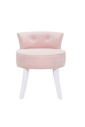 Living and Home Pink Velvet Soft Seat Low Back Dressing Footstool with White Legs - thumbnail 3