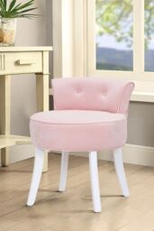 Living and Home Pink Velvet Soft Seat Low Back Dressing Footstool with White Legs - thumbnail 2