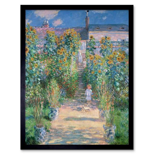 "Artery8 Claude Monet French Artist Garden Vetheuil Old Framed Wall Art in Green - Size: W12"" x H16""" - image 1