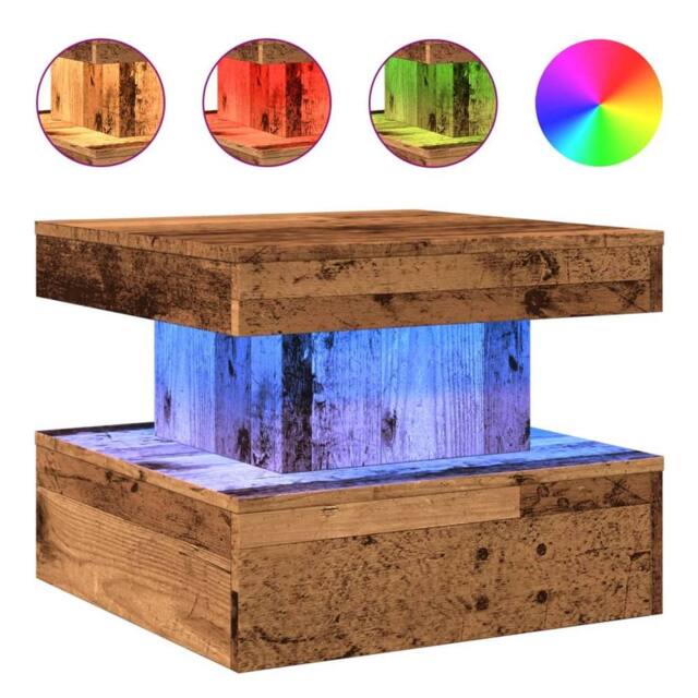 Berkfield Home Coffee Table with LED Lights Old Wood 50x50x40 cm in Brown - Size: 50 x 50 x 40 cm - image 1