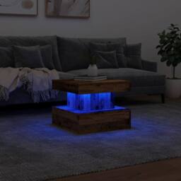 Berkfield Home Coffee Table with LED Lights Old Wood 50x50x40 cm in Brown - Size: 50 x 50 x 40 cm - thumbnail 5