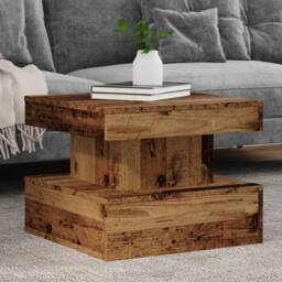Berkfield Home Coffee Table with LED Lights Old Wood 50x50x40 cm in Brown - Size: 50 x 50 x 40 cm - thumbnail 2