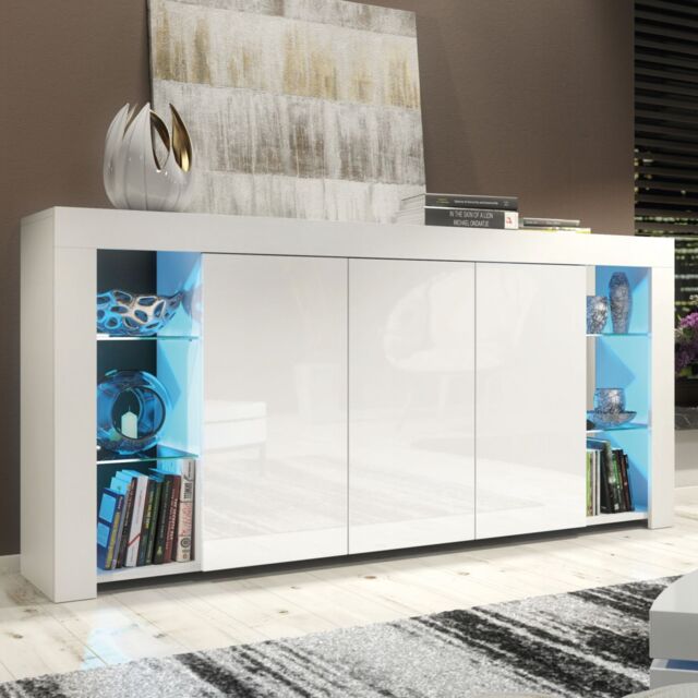 Creative Furniture Eden Sideboard 164cm - A Sophisticated & Spacious Cabinet with Gloss Doors & LED Lights in White - image 1