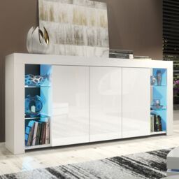 Creative Furniture Eden Sideboard 164cm - A Sophisticated & Spacious Cabinet with Gloss Doors & LED Lights in White - thumbnail 1