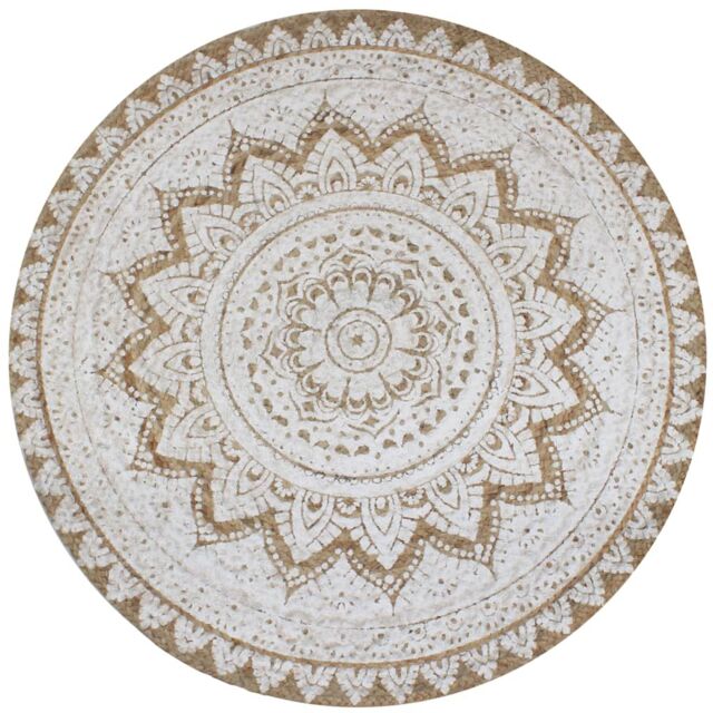 Berkfield Home Area Rug Braided Jute Printed 90 cm Round in Beige - Size: 100 cm diameter - image 1