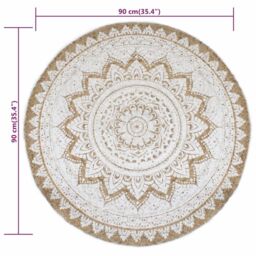 Berkfield Home Area Rug Braided Jute Printed 90 cm Round in Beige - Size: 100 cm diameter - thumbnail 6