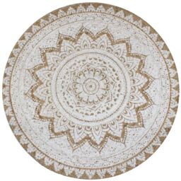 Berkfield Home Area Rug Braided Jute Printed 90 cm Round in Beige - Size: 100 cm diameter - thumbnail 1