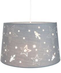 Happy Homewares Fun Rockets & Stars Childrens/Kids Cotton Bedroom Shade or Lamp in Grey - Size: 12 inches - thumbnail 1