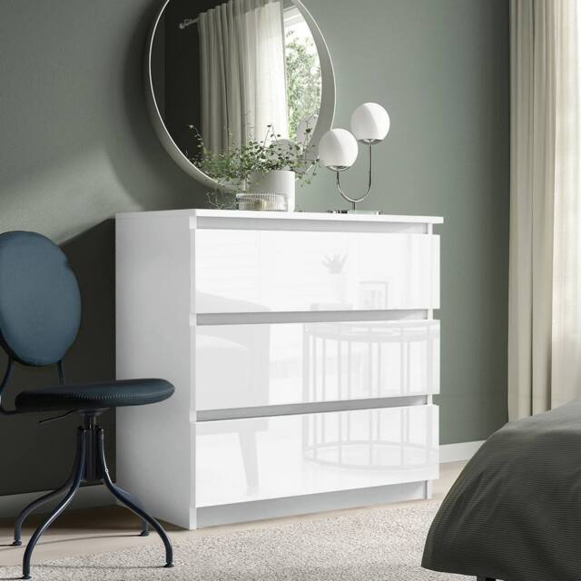 LUXURY LIFE Olivia Gloss Chest of Drawers 3 Drawer Cabinet in White - image 1
