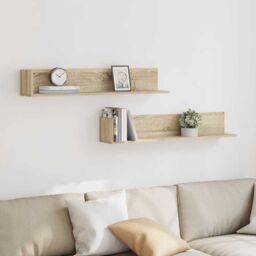 Berkfield Home Wall Shelves 2 pcs Sonoma Oak 100x16.5x16.5 cm Engineered Wood in Brown - thumbnail 3