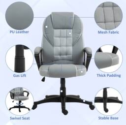 STILVORA Grey Faux Leather Office Chair - thumbnail 5