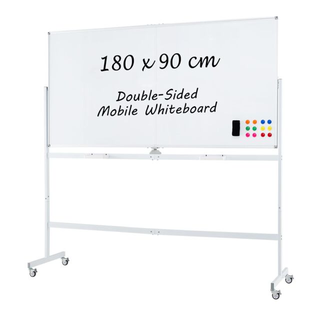Costway Rolling Whiteboard on Wheels Double-Sided Magnetic Whiteboard 180x90CM in White - Size: 180x90 cm - image 1