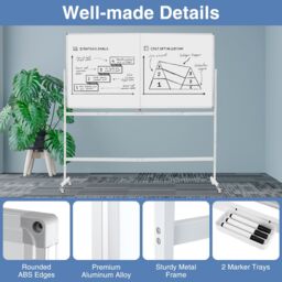 Costway Rolling Whiteboard on Wheels Double-Sided Magnetic Whiteboard 180x90CM in White - Size: 180x90 cm - thumbnail 2