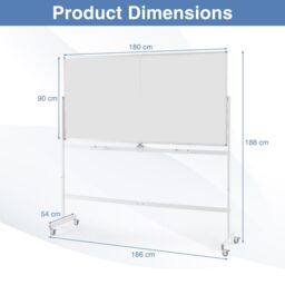 Costway Rolling Whiteboard on Wheels Double-Sided Magnetic Whiteboard 180x90CM in White - Size: 180x90 cm - thumbnail 3