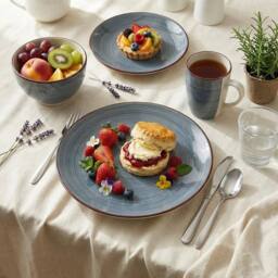 Alivio 16-Piece Porcelain Dinner Set, Lead-Free Blue Glaze Dinnerware Set for 4, Microwave & Dishwasher Safe Plates, Bowls & Mugs in Grey - thumbnail 7