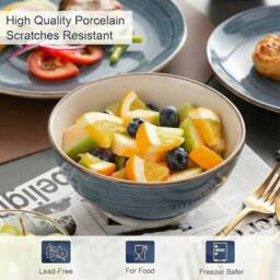 Alivio 16-Piece Porcelain Dinner Set, Lead-Free Blue Glaze Dinnerware Set for 4, Microwave & Dishwasher Safe Plates, Bowls & Mugs in Grey - thumbnail 5