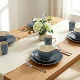 Alivio 16-Piece Porcelain Dinner Set, Lead-Free Blue Glaze Dinnerware Set for 4, Microwave & Dishwasher Safe Plates, Bowls & Mugs in Grey - thumbnail 3