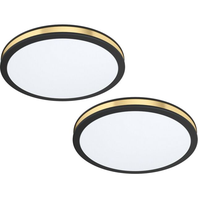 Loops 2 PACK Wall Flush Ceiling Light Colour Black Shade White Gold Plastic LED 12W - image 1