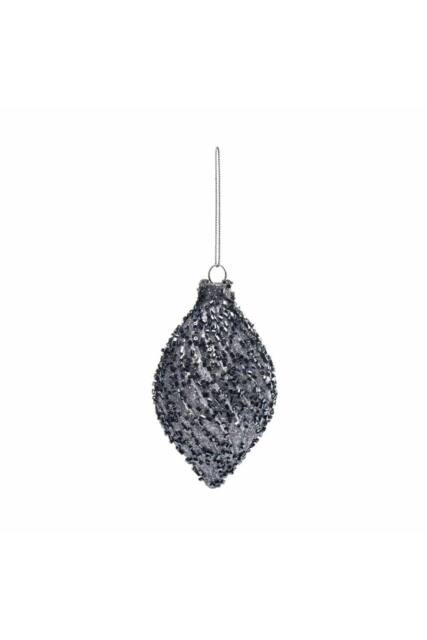 KDMD Midnight Blue Sequin Teardrop Glass Bauble 120mm 2 Pack in Grey - image 1