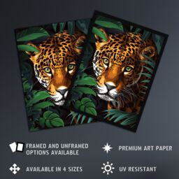 "Artery8 Powerful Jaguar Lurking In Jungle Plants Painting Wall Art Print in Dark Green - Size: W24"" x H32""" - thumbnail 2