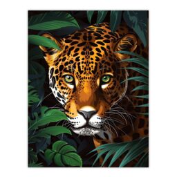 "Artery8 Powerful Jaguar Lurking In Jungle Plants Painting Wall Art Print in Dark Green - Size: W24"" x H32""" - thumbnail 1