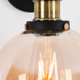 ValueLights Sheridan Industrial Amber Glass Bowl Gold Trim Black Wall Light with LED Bulb in Orange - thumbnail 2